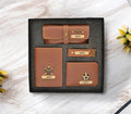 Men Gift Combo of 4 – Customized Wallet, Key Ring, Passport Cover & Goggle Cover with Name and Charm.
